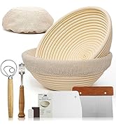 M JINGMEI 9 Inch Bread Banneton Proofing Basket Round with Liner Cloth-Set of 2+Bread Lame+Slashi...