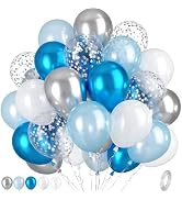 Blue Silver Balloons, Blue Silver White Balloons, Pearl Light Bule White Balloons, Silver Star Co...