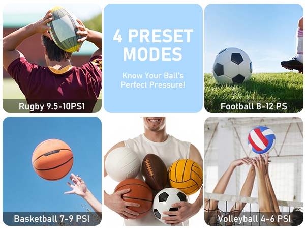 ball pump for sports balls - 4 preset modes