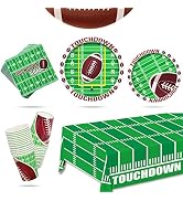 Football Party Supplies Kit - Serve 25, Includes Dinner & Dessert Plates, Napkins, Cups, Tableclo...