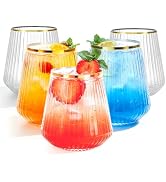 BESTSTAR 36 Pcs 12 oz Plastic Clear Gold Rim Ribbed Wine Glasses, Disposable & Reusable Champagne...