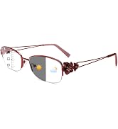 Yiwaeye Photochromic Progressive Multifocus Reading Sunglasses for Women, Stylish Metal Half Fram...