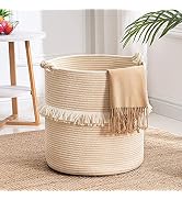 YOUDENOVA Large Woven Rope Storage Basket, Baby Nursery Hamper for Toy&Clothes, Beige Decorative ...