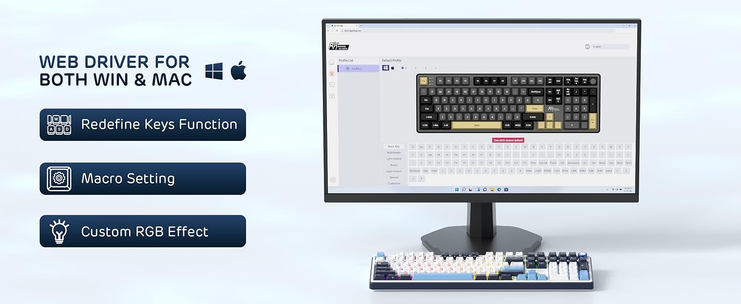 RK ROYAL KLUDGE X104 keyboard Online Software for gaming and work, customizing controls quickly