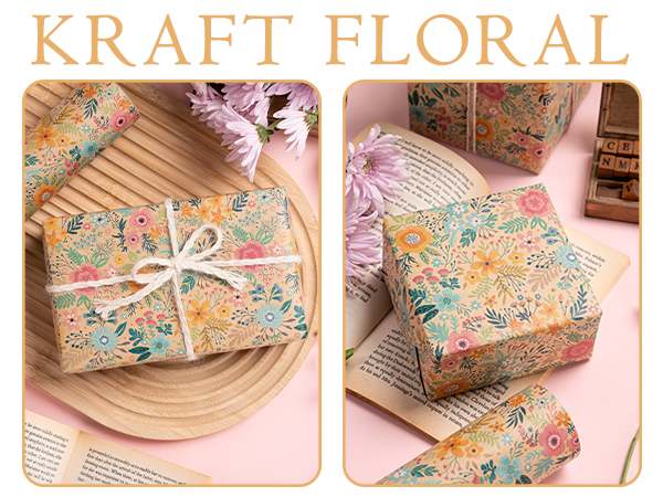 WRAPAHOLIC Kraft Floral Wrapping Paper
