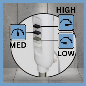 EZ-CHILL pedestal fan has three speeds high medium low push button