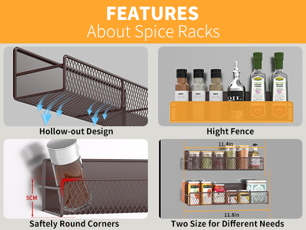 Magnetic Spice Rack for Refrigerator, 4 Pack 100% Metal Strong Magnet Shelf Black,Spice Organizer