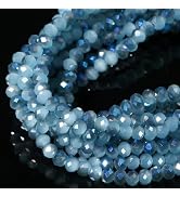 5 Strands 3mm AB Lake Blue Color Half Plated Faceted Rondelle Beads, Songxi Glass Beads for Keych...