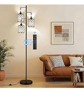 GHOOCEMLUX Dimmable Floor Lamp, Farmhouse Standing Lamp with Elegant Metal Cage, Industrial Tall ...