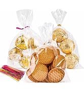 LOKIQNG Cellophane Bags Plastic Treat Bags Clear Cookie Bags Candy Bags with Twist Ties for Party...