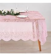 Fanqisi Pink Lace Tablecloth 60x120 Inches Classic Wedding Lace Tablecloths Overlay Party Table C...