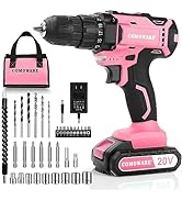 COMOWARE 20V Cordless Drill, Pink Power Drill, Pink Drill Set for Women, 1 Battery & Charger, 3/8...