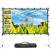 120 Inch Projector Screen and Stand Portable Front Rear Projection Screen 16:9 HD 4K Foldable Mov...