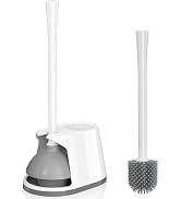 Toilet Plunger and Brush Set, Silicone Bowl Brush and Heavy Duty Toilet Plunger with Ventilated H...