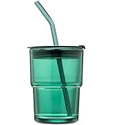 BLUEPOLAR 13oz/400ml Glass Water Tumbler with Straw and Lid Sealed Carry On Thick Wall Iced Coffe...