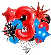 40 Inch 3 Balloon Number, Blue Red and Black Balloons, Spider Theme Balloon Star Balloons, Confet...