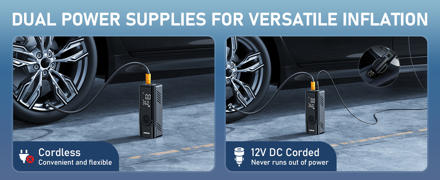 10000mAh Battery and 12V DC dual powered Cordless Air Pump for Car Tires