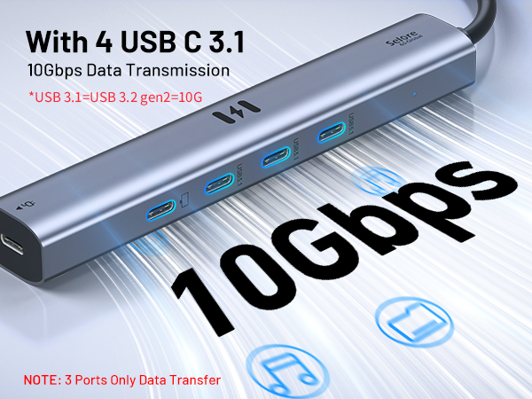 USB C Splitter USB C Video Hub 5 IN 1 USB C Hub with 4K@60Hz 10Gbps USB C Hub Multiport Adapter