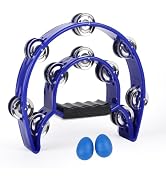 Tambourine Musical Instrument with Egg Shakers - Double Row Metal Jingles Tambourines Half Moon H...