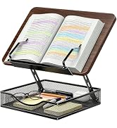 Adjustable Book Stand for Reading with Storage - 2-13" Height Hands-Free | 0-180°Tilt Minimize Ne...