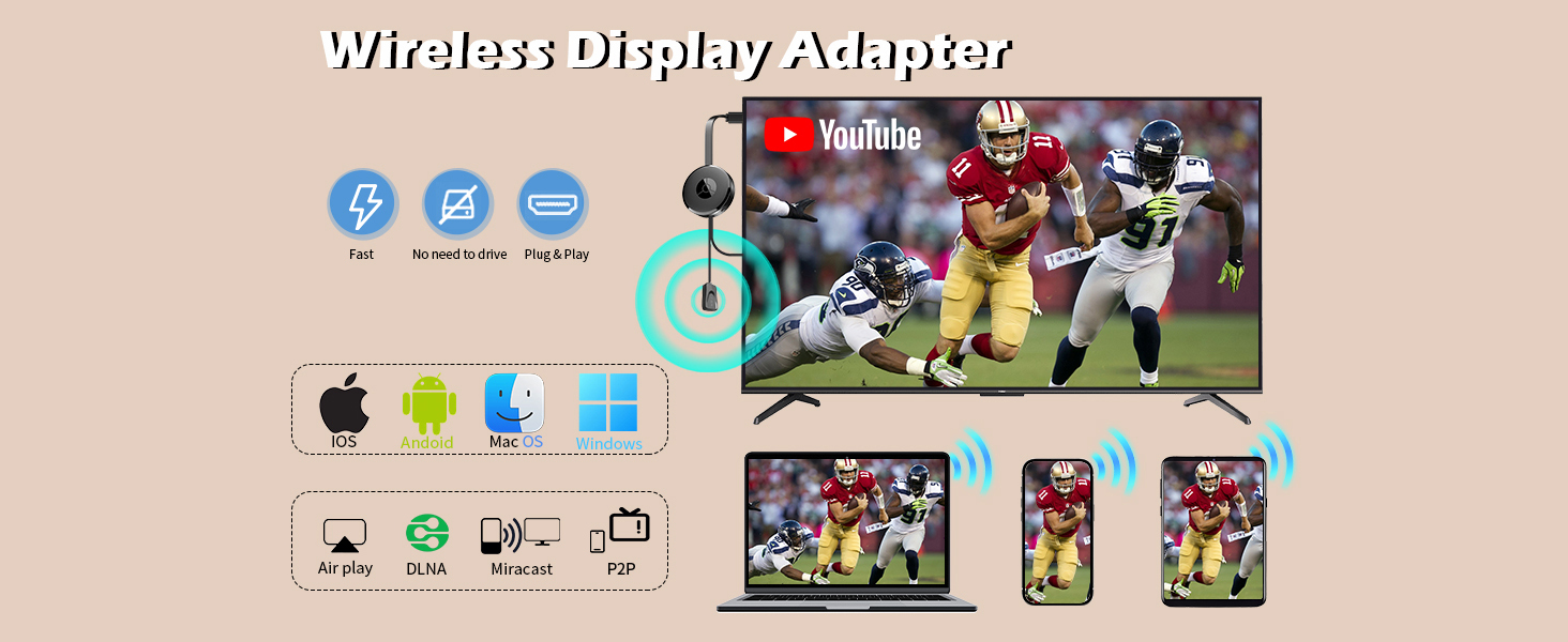 Wireless HDMI display adapter Android phone screen mirroring dongle to smart TV monitor
