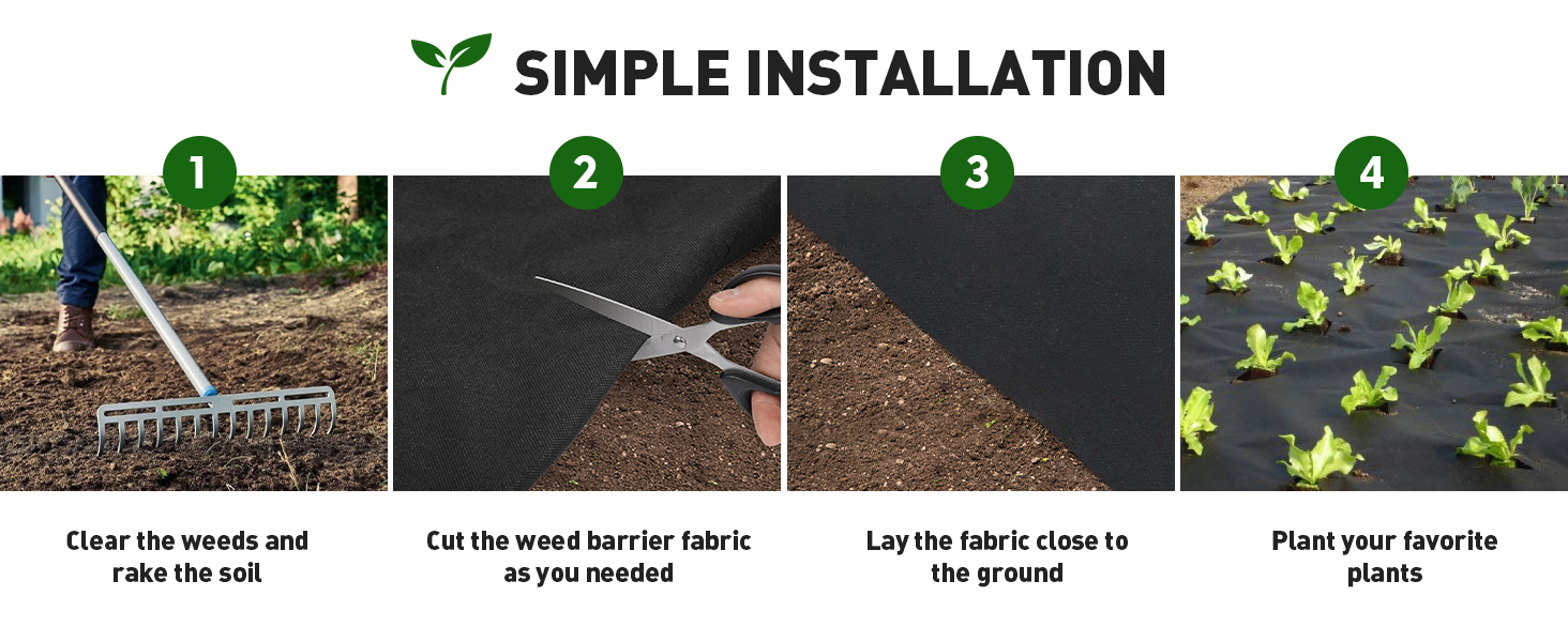 Easy to install weed barrier fabric cut to size for garden beds paths and landscaping