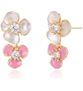RINHOO Floral Dangle Earrings for Women | 14K Gold Plated Enamel Drop Earrings with Zirconia, Hyp...