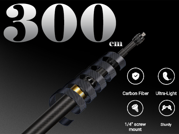 3m Selfie Stick 110in9.8ft Long Invisible Carbon Fiber Selfie Stick