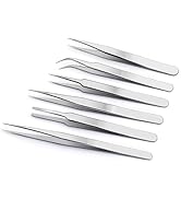 H&W Precision Tweezers 6PCS Set, Upgraded Anti-Static Stainless Steel Curved of Tweezers, for Ele...