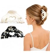 2 Pack Luxury Acetate Hair Claw Clips for Women, Medium Heart Hollow Hair Clips, Black and White ...