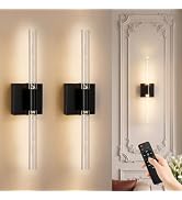 HLCZLUZ 10000mAh Battery Operated Wall Sconce, Black Square Base | Crystal Wall Sconces Set of 2,...