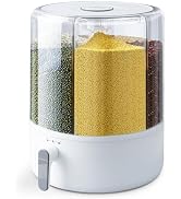 Slow Slog Grain and Rice Storage Container, 6 Grid Grain Dispenser, 360° Rotating 25lb Large Food...