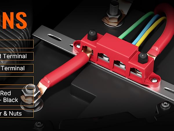 250A 12V Bus Bar Power Distribution Block 4 Studs Junction Block Automotive Marine Battery Busbar