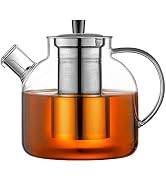 1500ml(50oz) Glass Teapot with Removable Infuser, Ehugos Stovetop Safe Large Tea Pot, Blooming an...