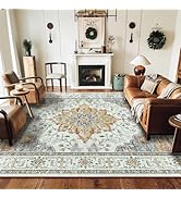 RELEANY Area Rugs 5'x7' Washable Non-Slip, Floral Vintage Distress Print Pattern Medallion Carpet...
