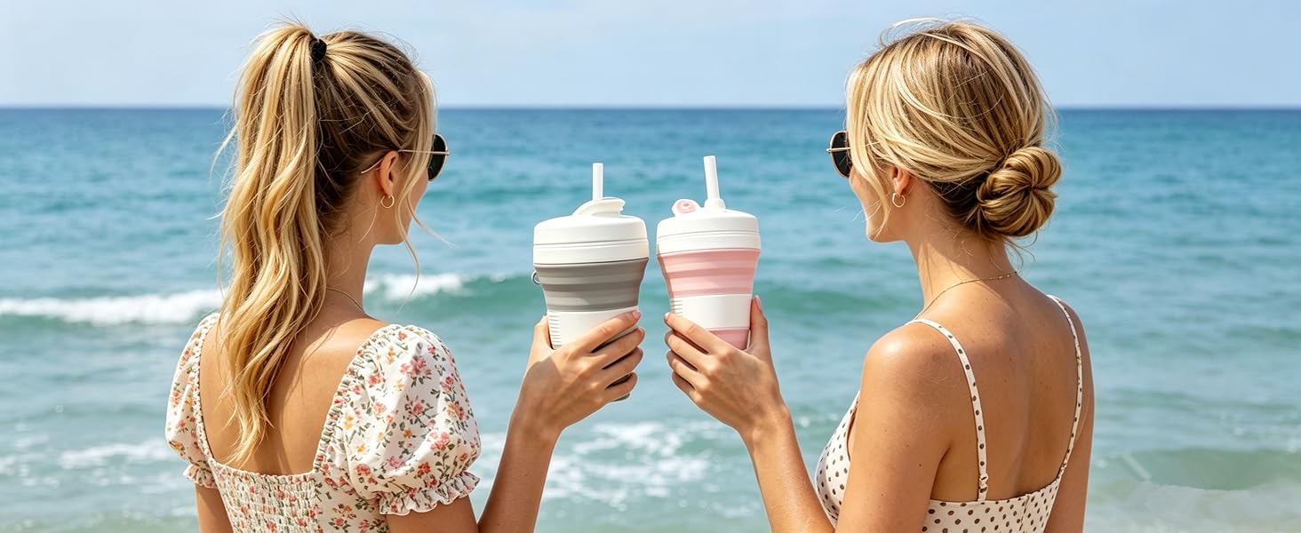 Silicone Coffee Cup with Straw Collapsible Cups for Traveling Lightweight Folding