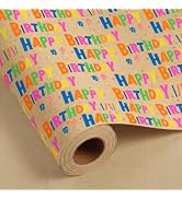 woric Birthday Wrapping Paper Roll 17 in x 33 Ft Kraft Gift Wrapping Paper with Colorful Happy Bi...