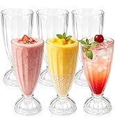 Cheardia 6 Pack Plastic Milkshake Glasses, 15 oz Milkshake Cups Ice Cream Sundae Glasse, Clear Ol...