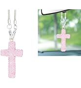 yorpyep Car Hanging Ornament, Bling Cross Shiny Personality Decorative Rearview Mirror Pendant, R...