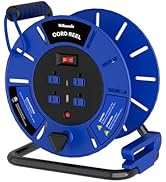 WILAWELS Extension Cord Storage Reel with 4-Grounded Outlet & 2 USB Port, 15A Circuit Breaker, He...