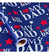 Yarcony Father’s Day Wrapping Paper Roll, Elegant I Love My Dad Gift Wrapping Paper for Men, Blue...