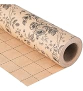 Ulmasinn Kraft Floral Wrapping Paper Roll - 17 Inches x 33 Feet - Vintage Black Floral Design wit...