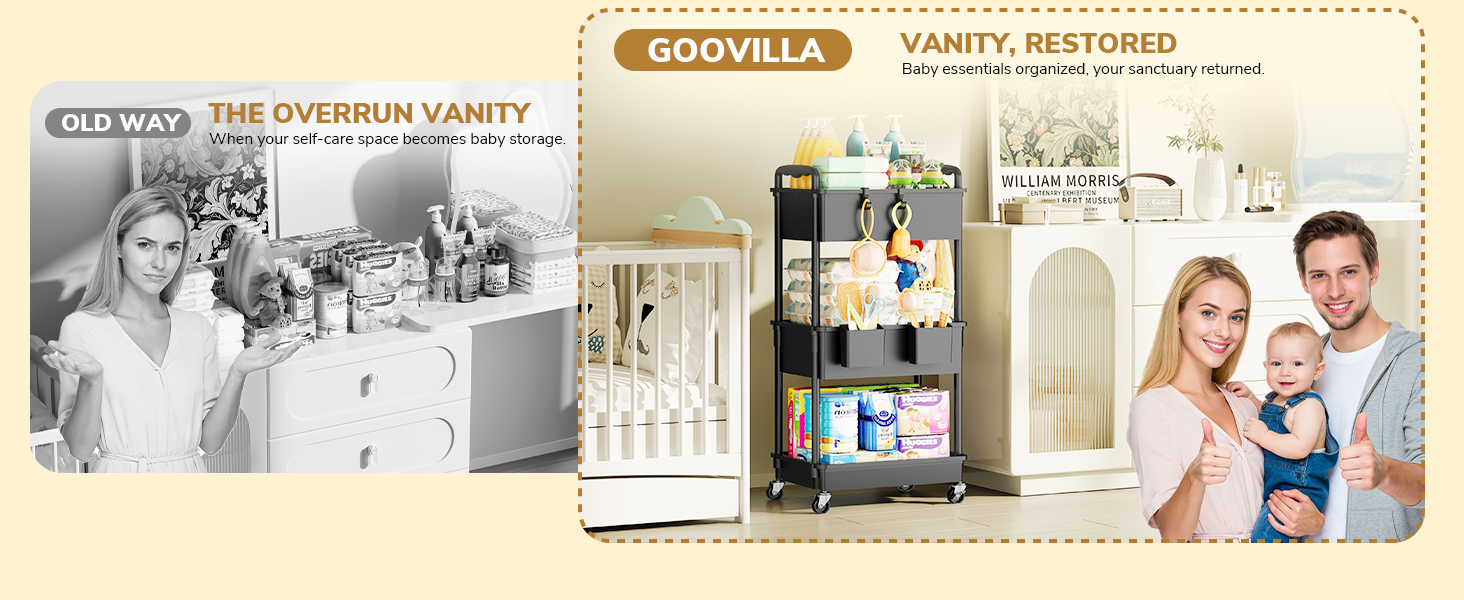 Goovilla nursery cart,keep baby gear organized in one place,tidy up your cluttered vanity