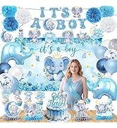 Elephant Baby Shower Decorations Banner, It's a Boy Backdrop, Foil & Latex Balloons, Mommy to Be ...