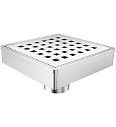 HTOH 4 Inch Shower Drain, Modern 304 Stainless Steel Square Shower Drain for Bathroom, Brushed Ni...