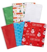 50 Sheets Christmas Tissue Paper - 20x20 Inch, Red, White, Green & Printed Holiday Tissue Paper f...