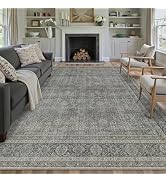PureCozy Vintage Area Rug 8x10 Grey Brown Washable Living Room Large Carpet Non Slip Bedroom Indo...
