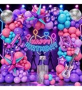 K-Pop Music themed Birthday Decorations, Purple Hot Pink Blue Balloon Arch Garland Kit with Disco...