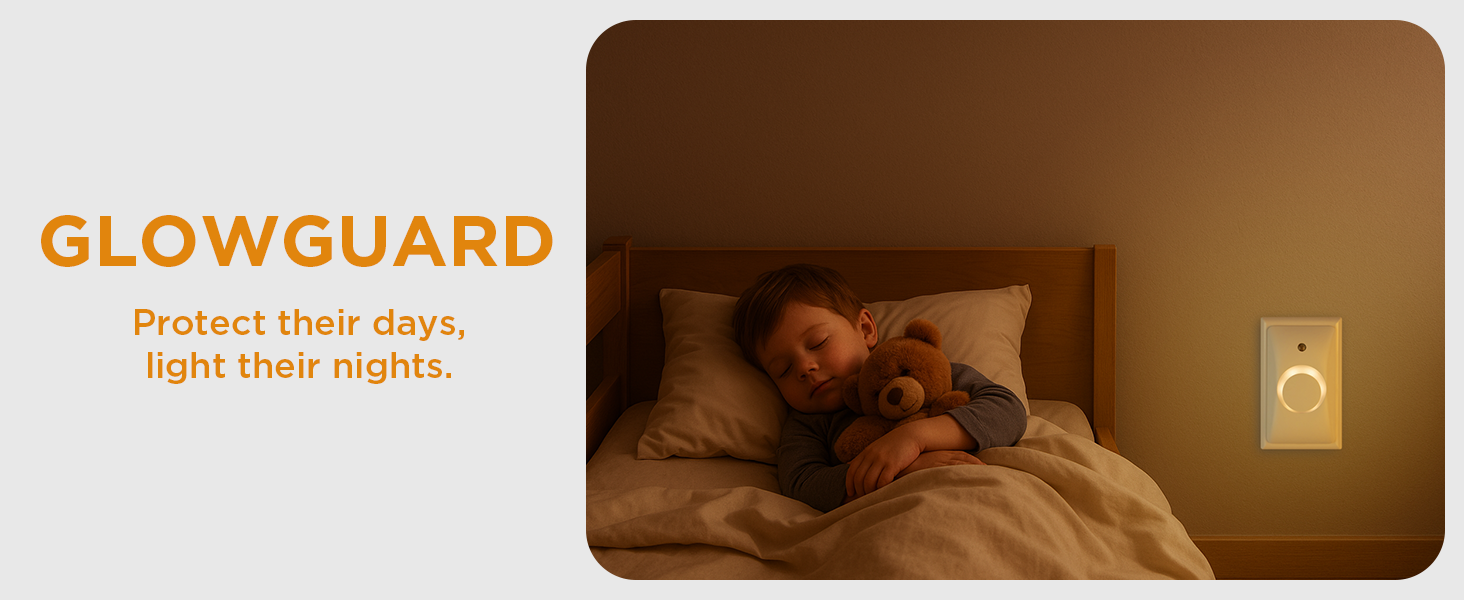 Childproof outlet protector night light in child's room