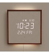 mooas Wooden Frame LED Silent Wall Clock with Remote, Backlit Nightlight, Modern Digital LED Wall...